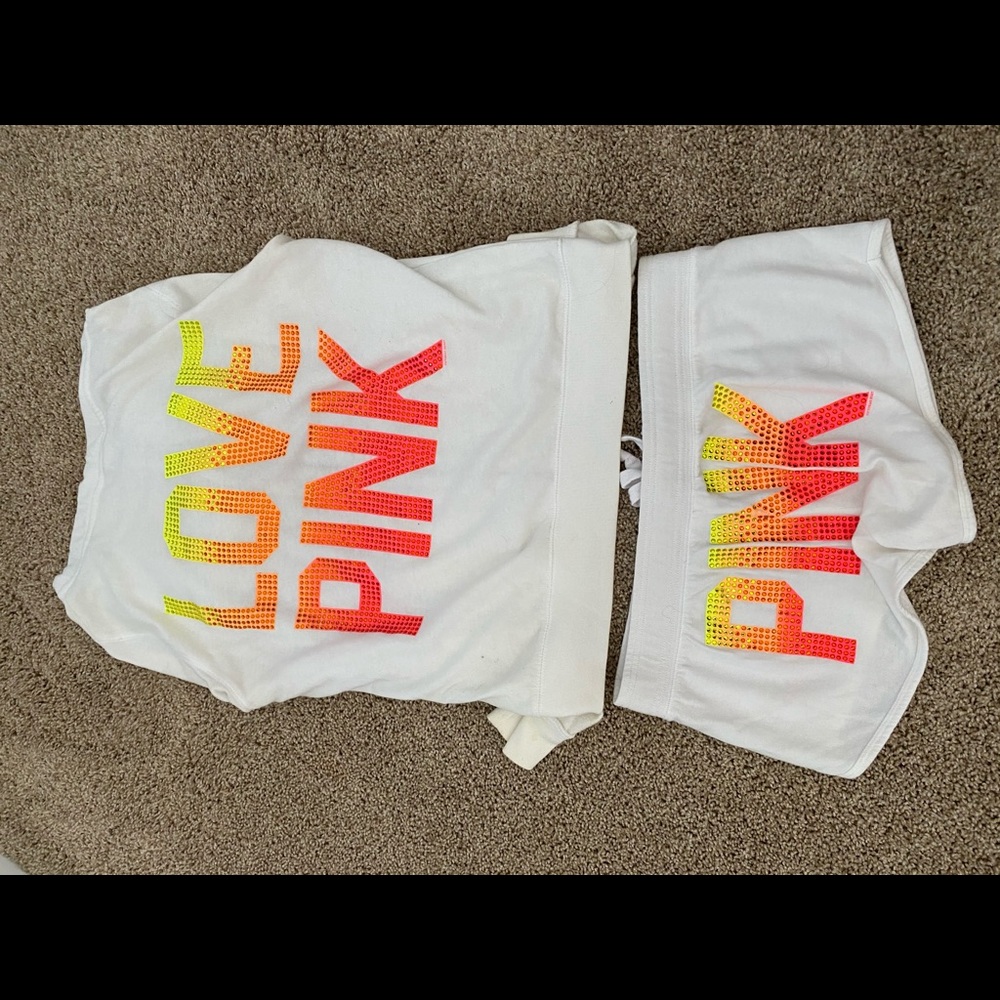 VS Pink hoodie (large) and short set (medium)
